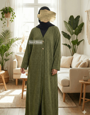 Olivgrüne Maxi Abaya mit Knopfdetails