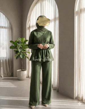 Olivgrüner Peplum Zweiteiler