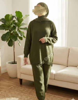 Zweiteiliges Strick-Set in Olivgrün