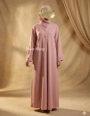Elegante Abaya in Rosé mit Goldknöpfen