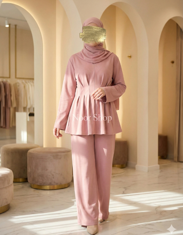 Zweiteiler Set Rosé mit Falten-Top