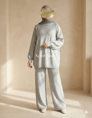 Weiches Strick-Zweiteiler Set in Hellgrau