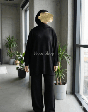 Schwarzes Strick Zweiteiler-Set