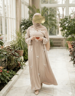 Beige Abaya mit Schleifen