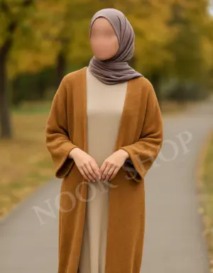 Langer karamellbrauner Cardigan für Damen – Modest Fashion