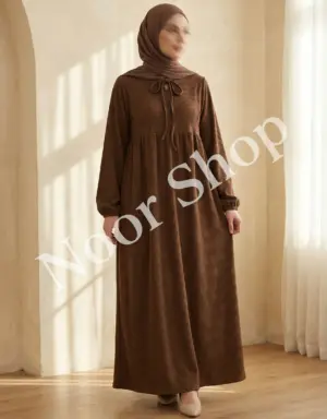 Langes braunes Modest Maxikleid mit Schleifendetail – muslimische Damenmode