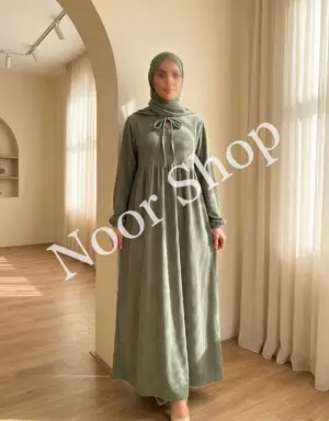 Salbeigrünes Modest Maxikleid mit Schleifendetail – muslimische Damenmode