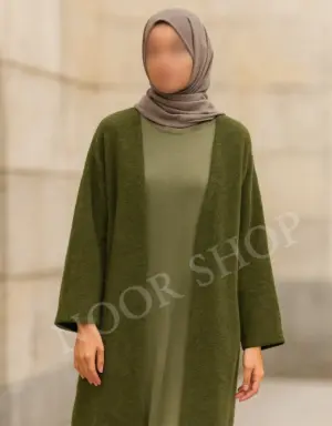 Olivgrüne offene Strick Cardigan für muslimische Frauen – Modest Fashion von Noor Shop
