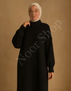 Schwarzes langes Strick-Maxikleid für Hijabi Damen – elegante Wintermod