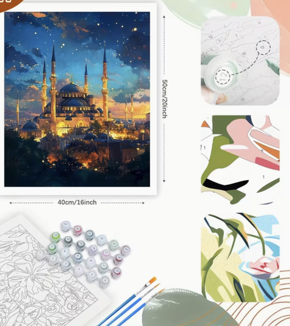 Malen nach Zahlen Set - Nachtansicht Masjid – Bild 2