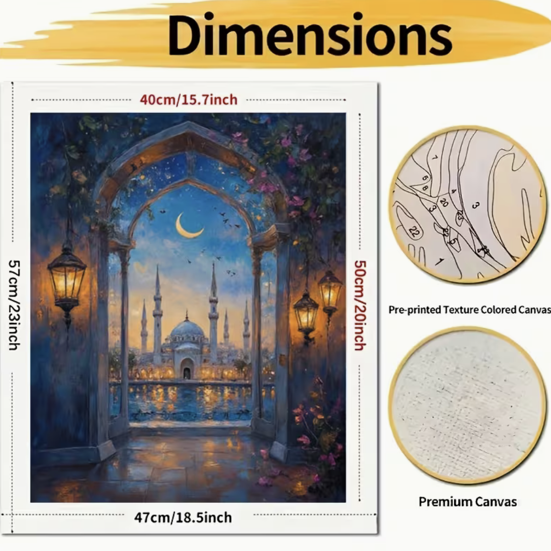 Malen nach Zahlen Set - Mondbeschienenes Moschee – Bild 3