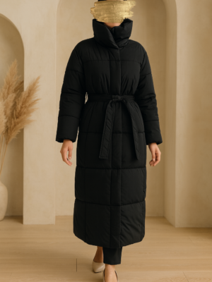 Eleganter Maxi-Wintermantel mit Gürtel